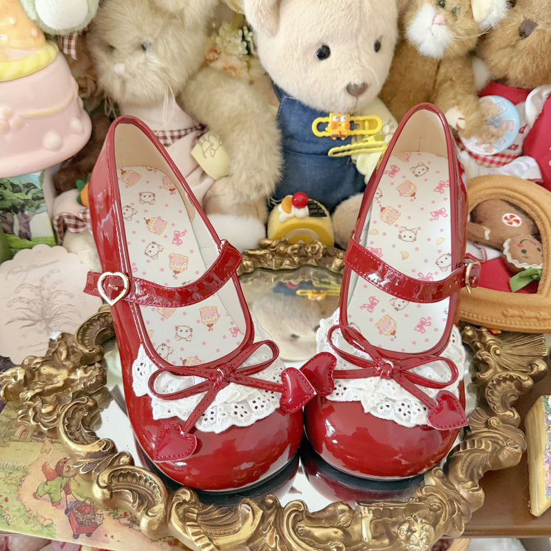Kitten Toast – Cherry Lace – Cat-Heel Mary Jane Shoes in Glossy Wine Red - 2.5 cm Heel — product photo 15