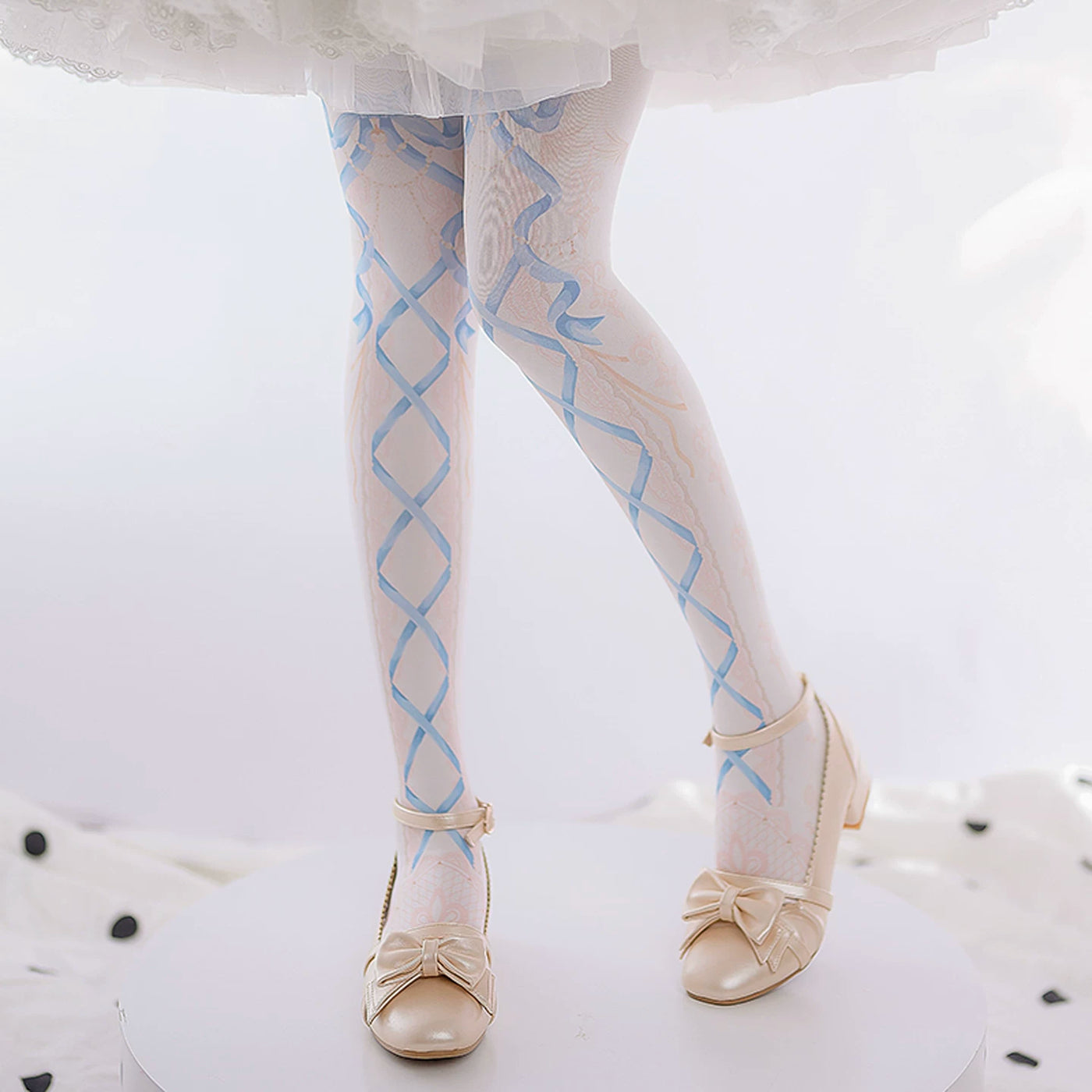 roji roji - Love and Vows - 120D Velvet Ribbon-Lattice Tights