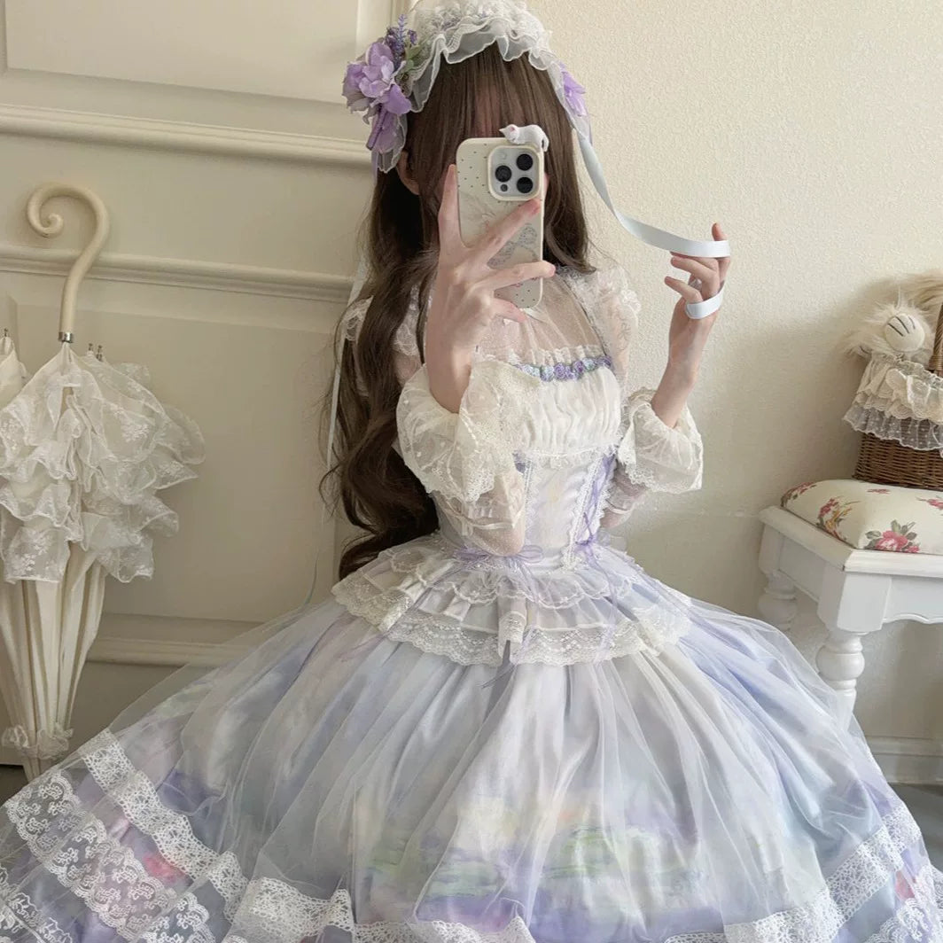 Lady Han Misty Vineyard Classic Dress by Lolita Fetch, featuring a floral pattern and elegant design, shown on a model.