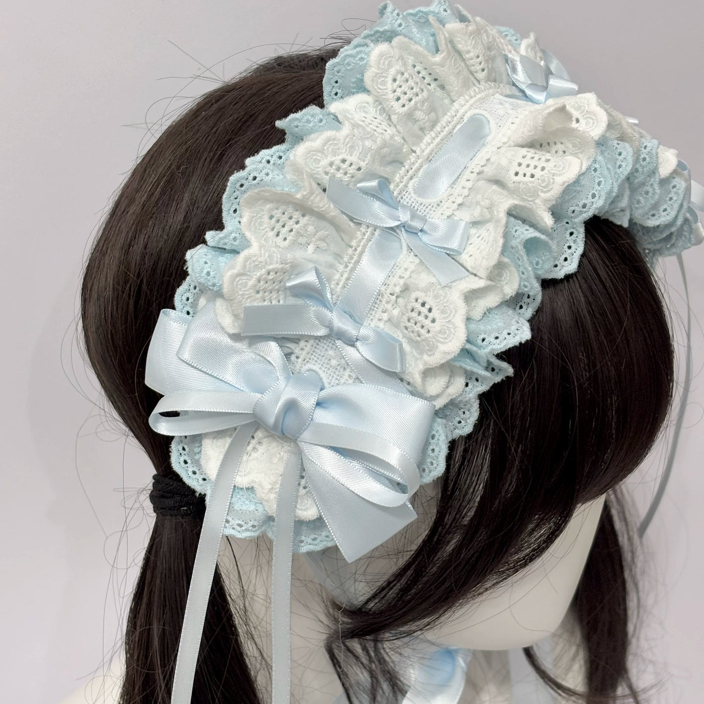Cat Tart - Handmade Lace Bow - Lace-Trimmed Headband with Ribbon Ties