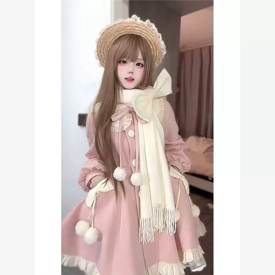 Sweetheart Dream Machine - First Love - Cotton-Padded Coat Dress and Bow Scarf Set