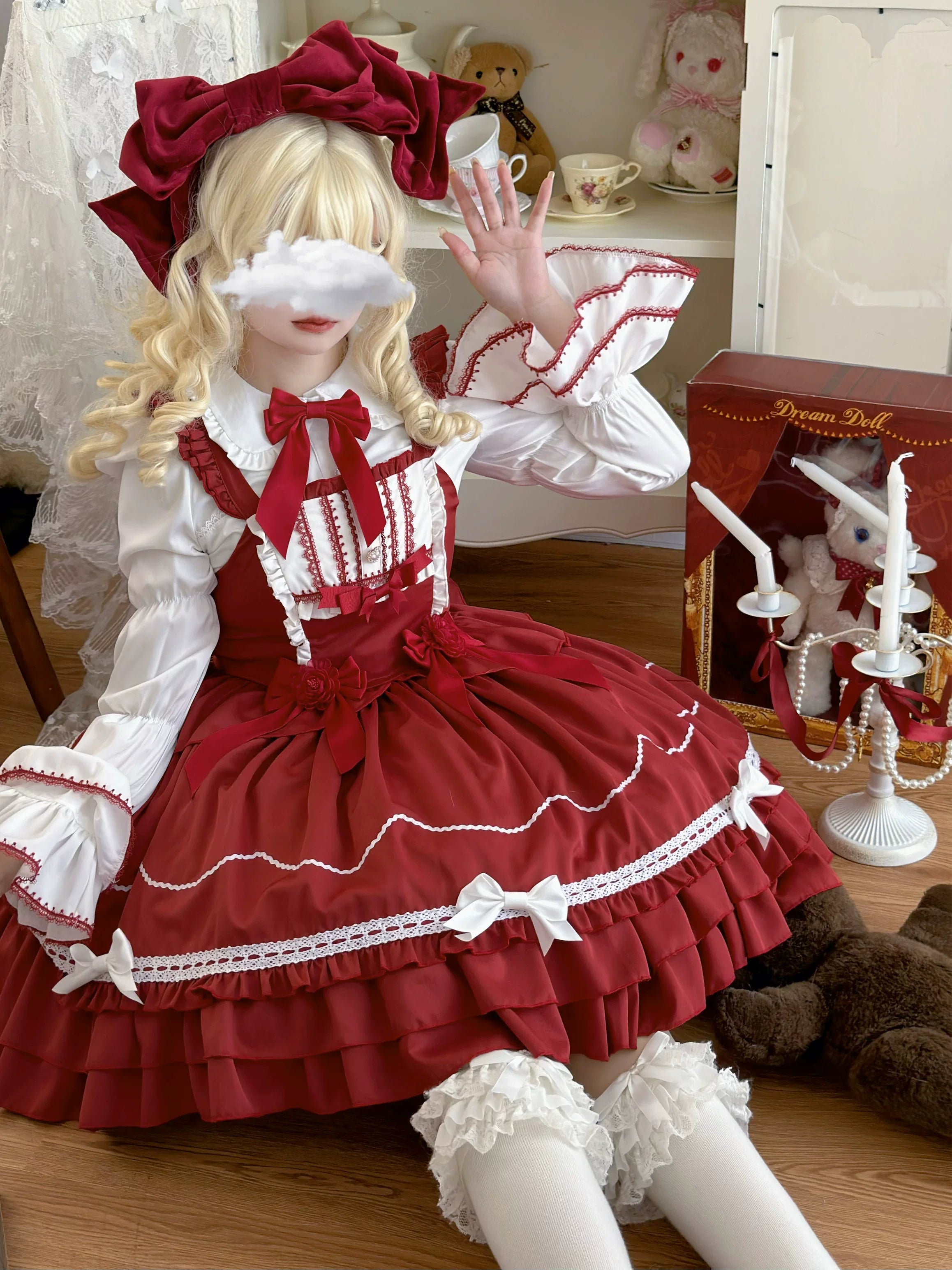 Lady Han Paper Cake Sweet Cute JSK dress by Lolita Fetch featuring a charming, pastel-colored lolita dress with intricate paper cake print.