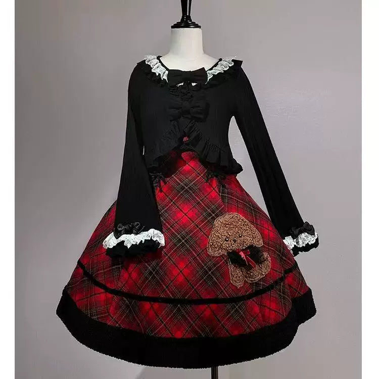 Sweetheart Dream Machine - Fresh Bow Knit - Cropped Knit Cardigan with a Ruffled Round Collar