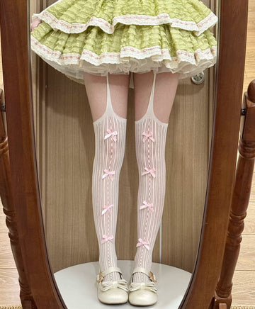 Fantasy Doll - Bow Openwork - 縦ストライプ＆リボンタイツ