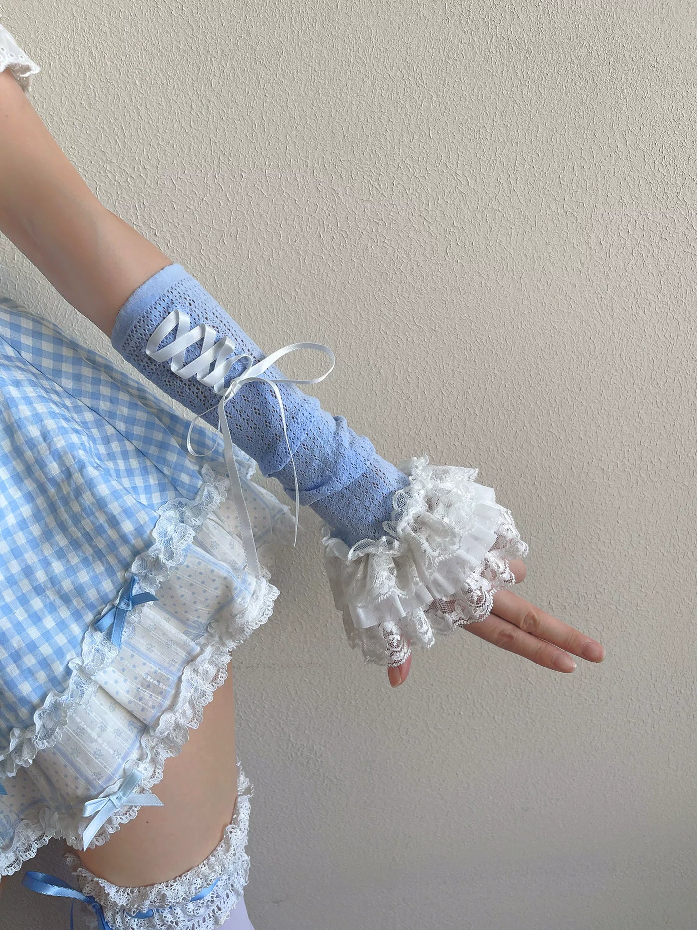 Sock Noble - Ballet Ribbon Lace - Arm Sleeves with Layered Ruffles and Ribbon Ties
