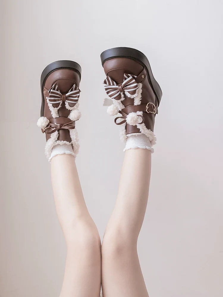 beauty bunny - Milk Bear - Lolita snow boots with striped butterfly bows - product detail 5