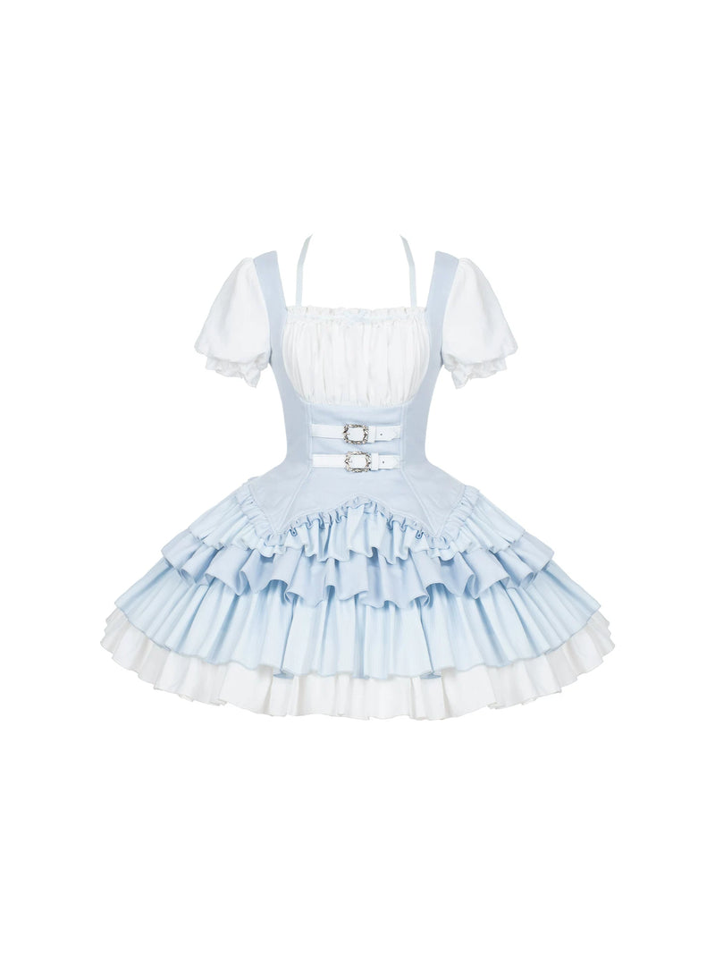 With PUJI - Unspoken Summer - Sweet Lolita OP Dress, Square Neckline & Tiered Skirt detail view 5