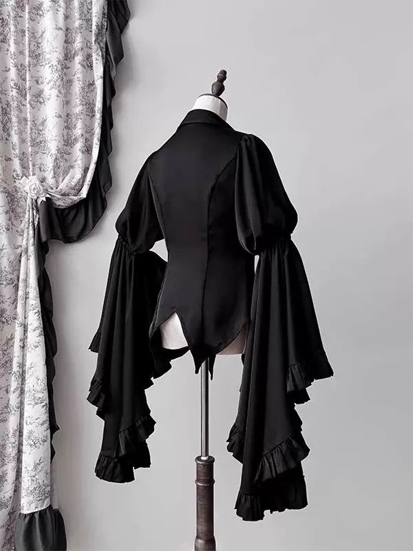 Creamy - Gothic Bell Sleeve - Black Blouse with Flared Ruffle Sleeves
