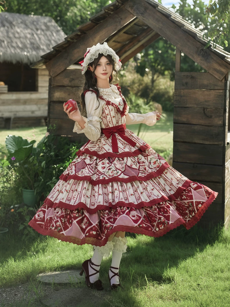 With PUJI - Letter and Poetry Sunflower Matters - Country Lolita JSK Embroidered Printed Lolita Dress detail view 3