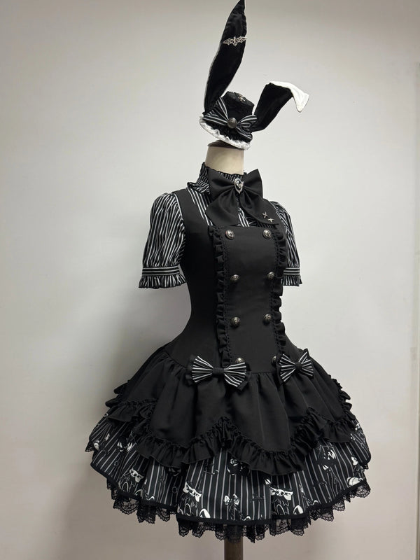 Umbra - Dark Lord - Gothic Lolita Striped JSK Set, Skull Print