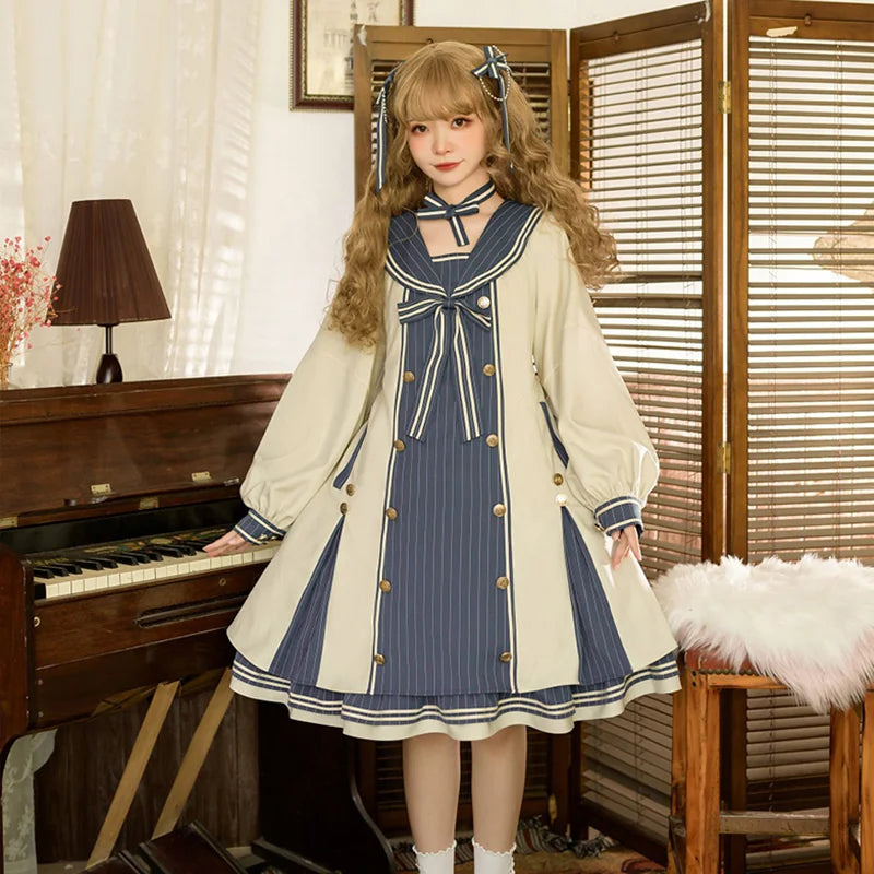 Yueele - Blue Apricot Winter - Plus-Size Sweet Lolita OP Dress - detail view 4