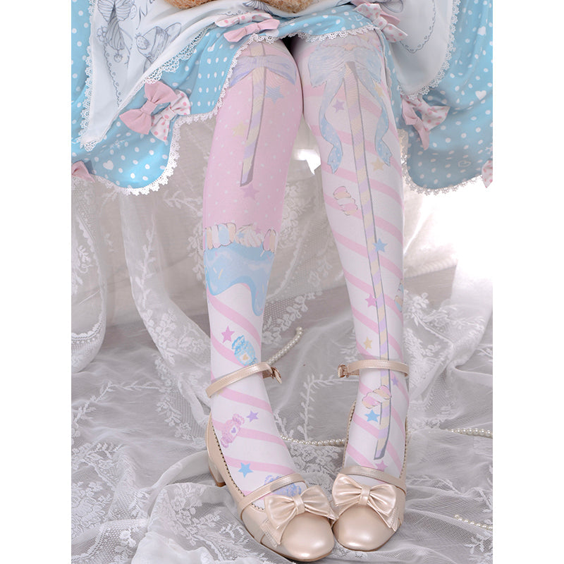 Fairy Kei Sweet Lolita Print Stockings One Size Pink