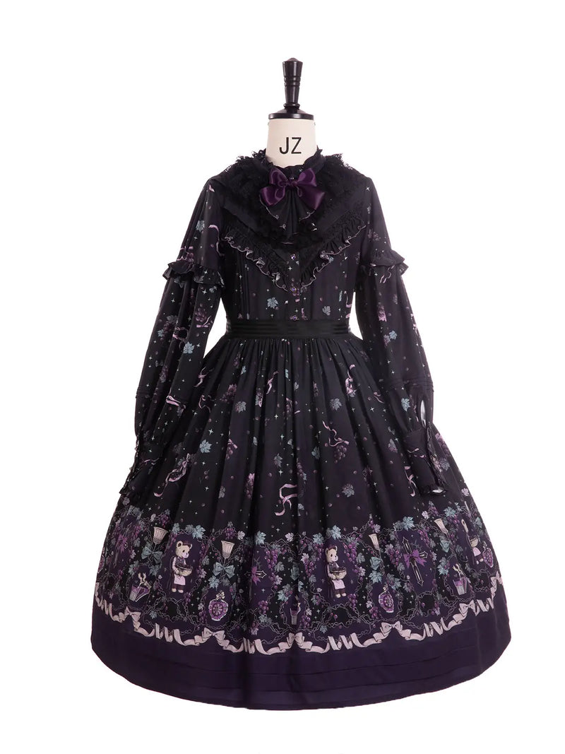 Tan Tuan Dream Winery Grape-Print Classic Lolita OP — Black & Purple OP