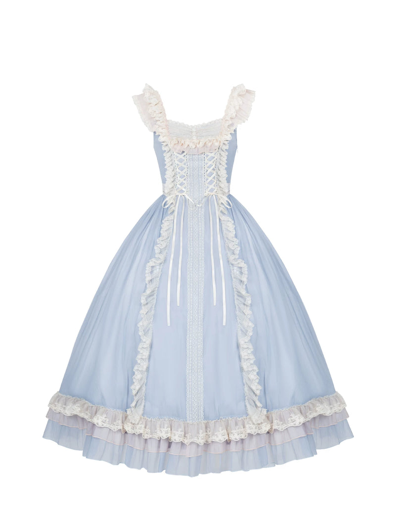 With PUJI - Island Diary - Classic Lolita Flutter Sleeve JSK Dress, Ruffled Lace detail view 5