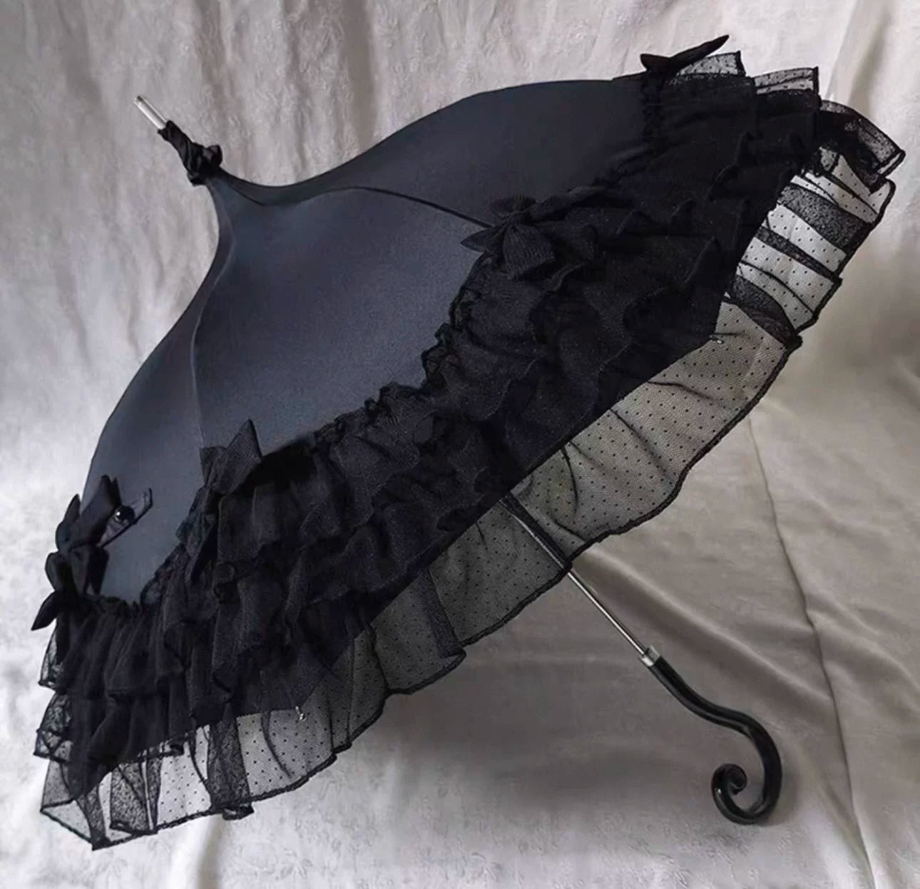 Independent Brand - Lace Parasol Collection - Ruffled Lace Parasol with Decorative Handle
