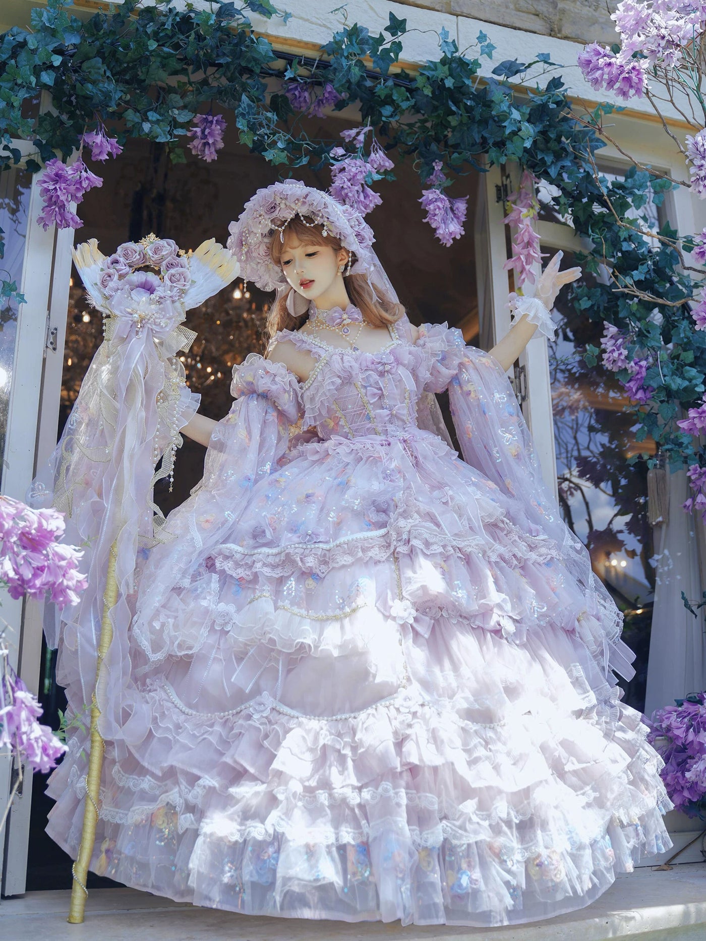 Lilac formal lolita JSK with tiered voluminous skirt