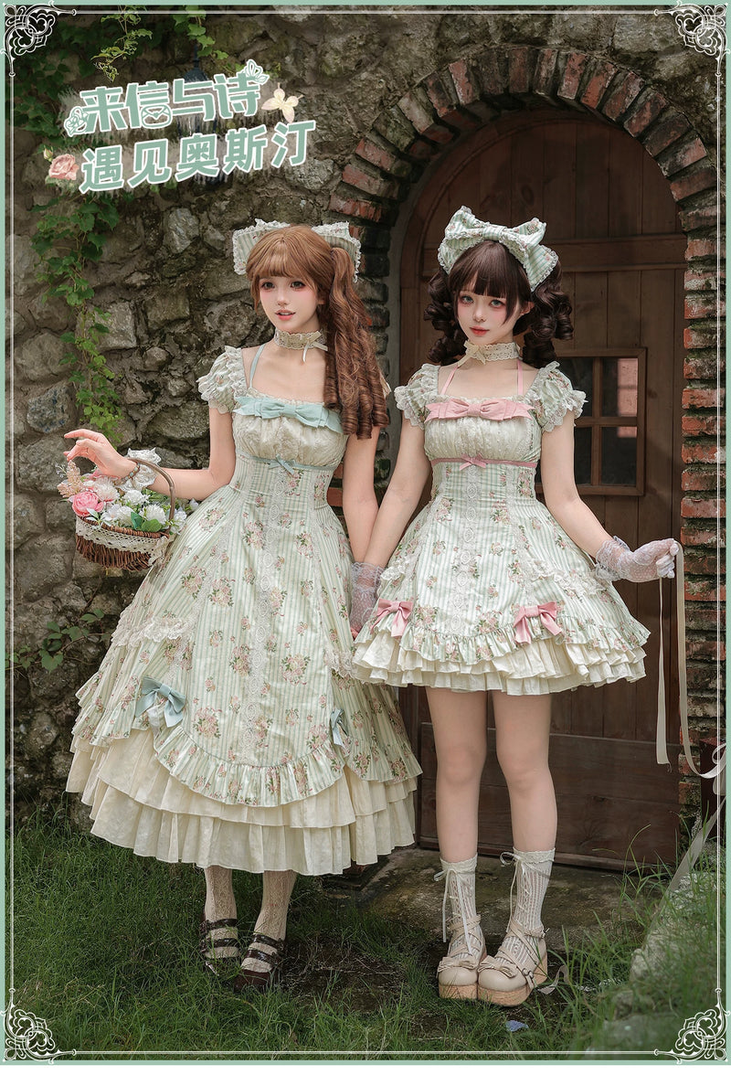 With PUJI - Meeting Austen - Cotton Classic Lolita Rose Printed OP Dress detail view 6