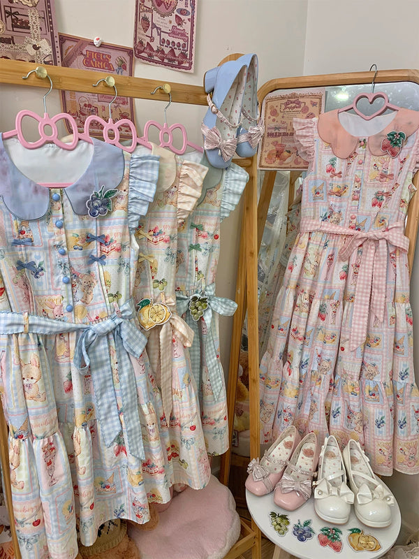 DreamWhale - Fruit Daily - Summer Printed Flutter-Sleeve OP Dress