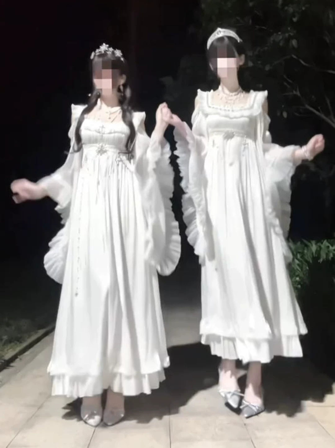 Creamy - White Empire Court - Ruffled-Sleeve White Empire-Waist OP Dress