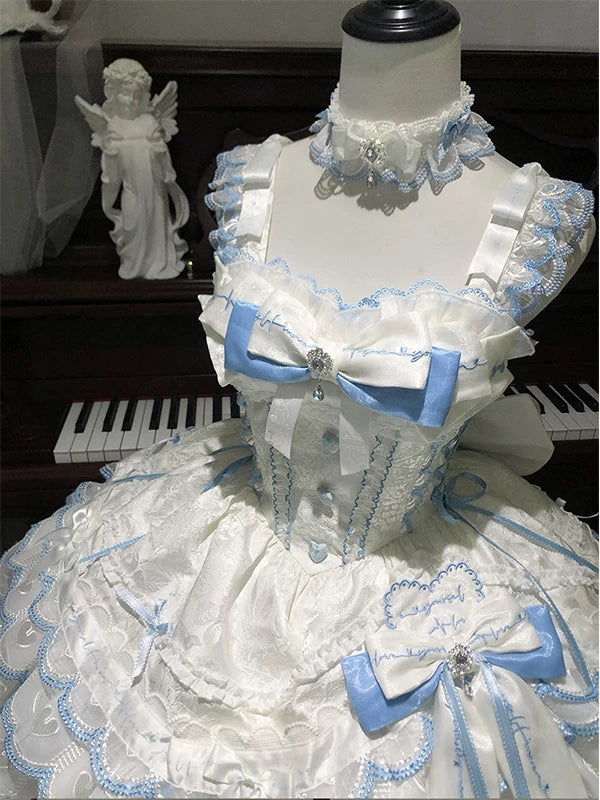 Creamy - Ballet Princess - Blue-and-white JSK dress with a bow and short train