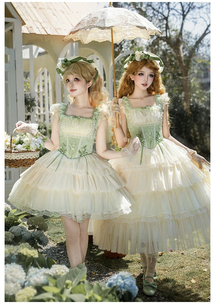 With PUJI - Lily of the Valley Whisper - Embroidered Classic Lolita Corset JSK Dress