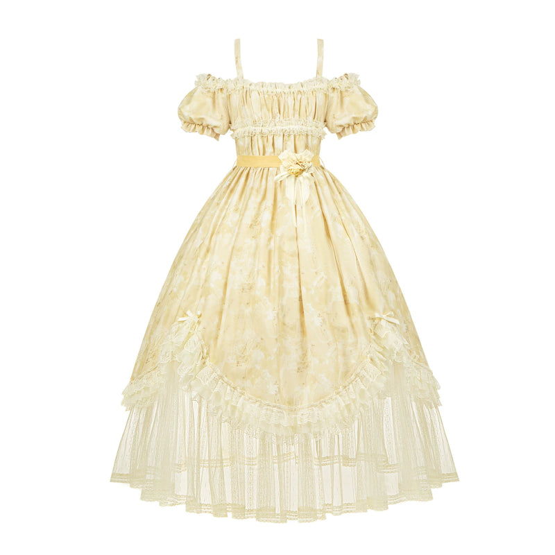 With PUJI - Falling Flowers as a Letter - Lolita Dress Collection, Print & Adjustable Straps detail view 10