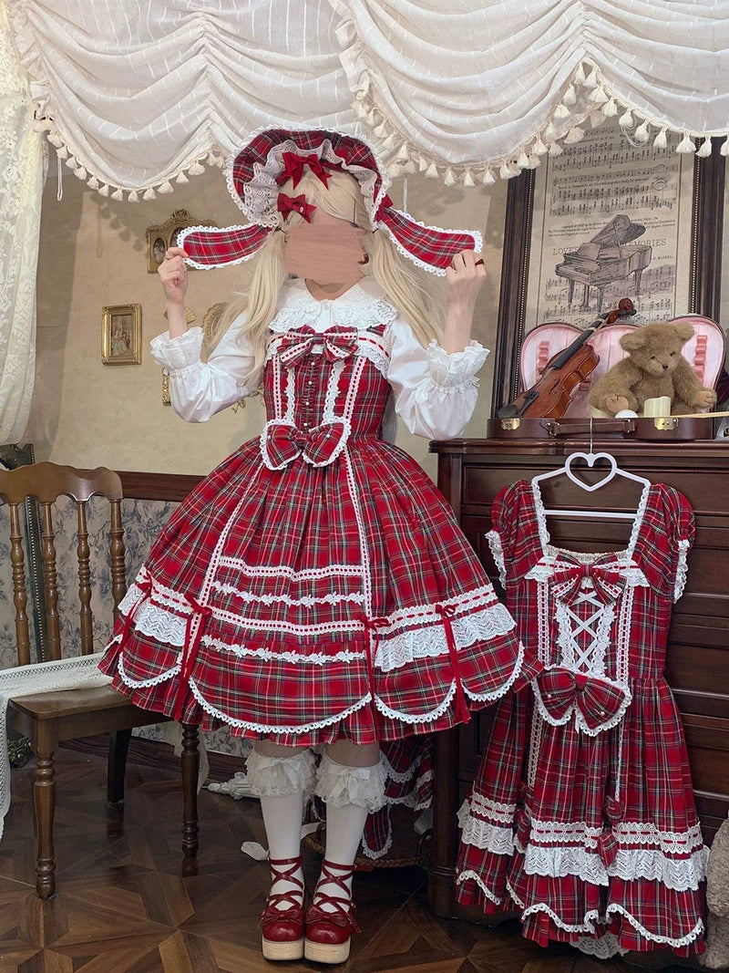 Miss Point - Plaid Petal Bunny - Old School Lolita Plaid JSK Dress, Side Pockets