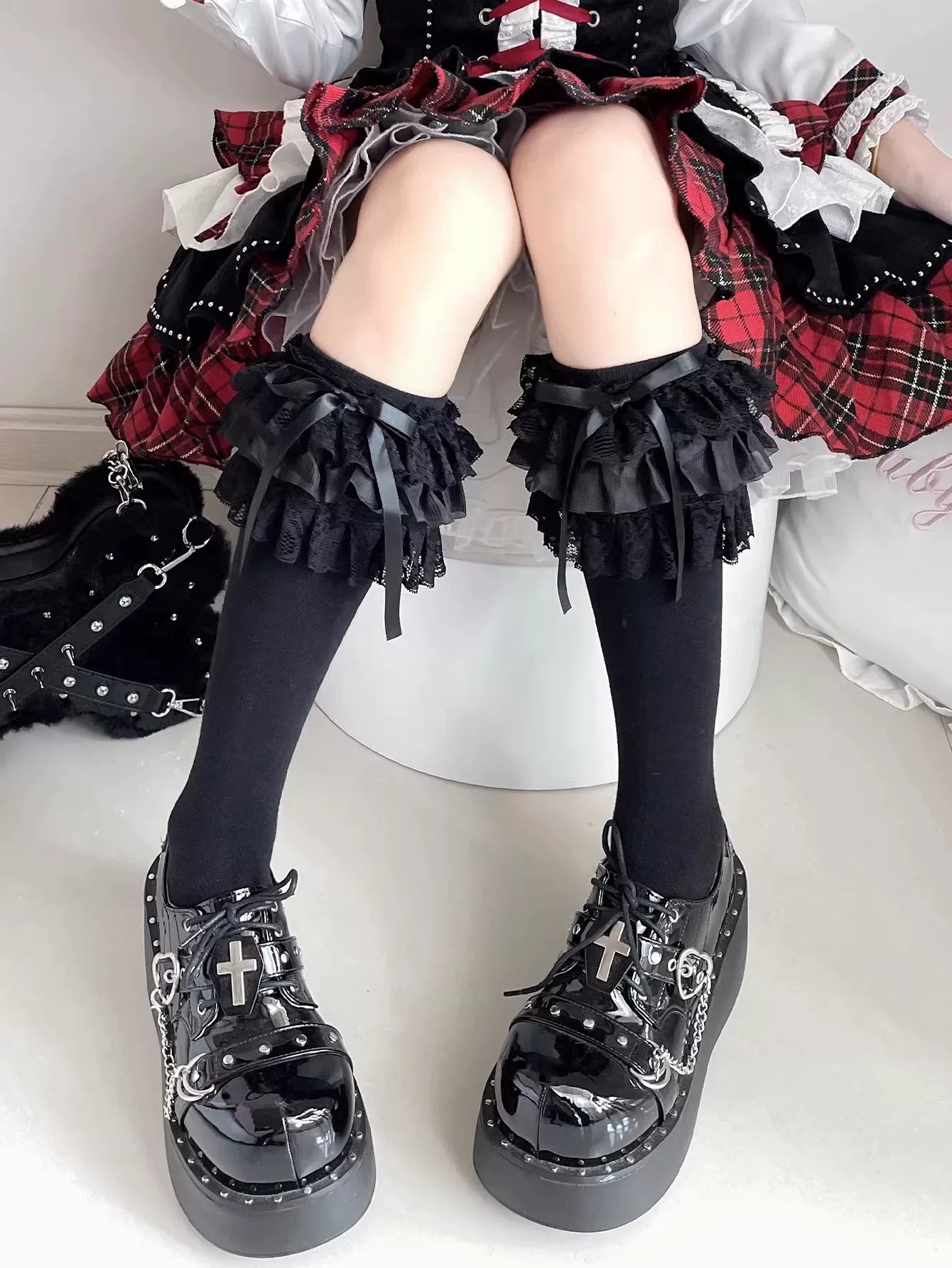 Fantasy Doll - Autumn Winter Lace Bow - Calf and Short Socks with Lace, Ribbons and Bows