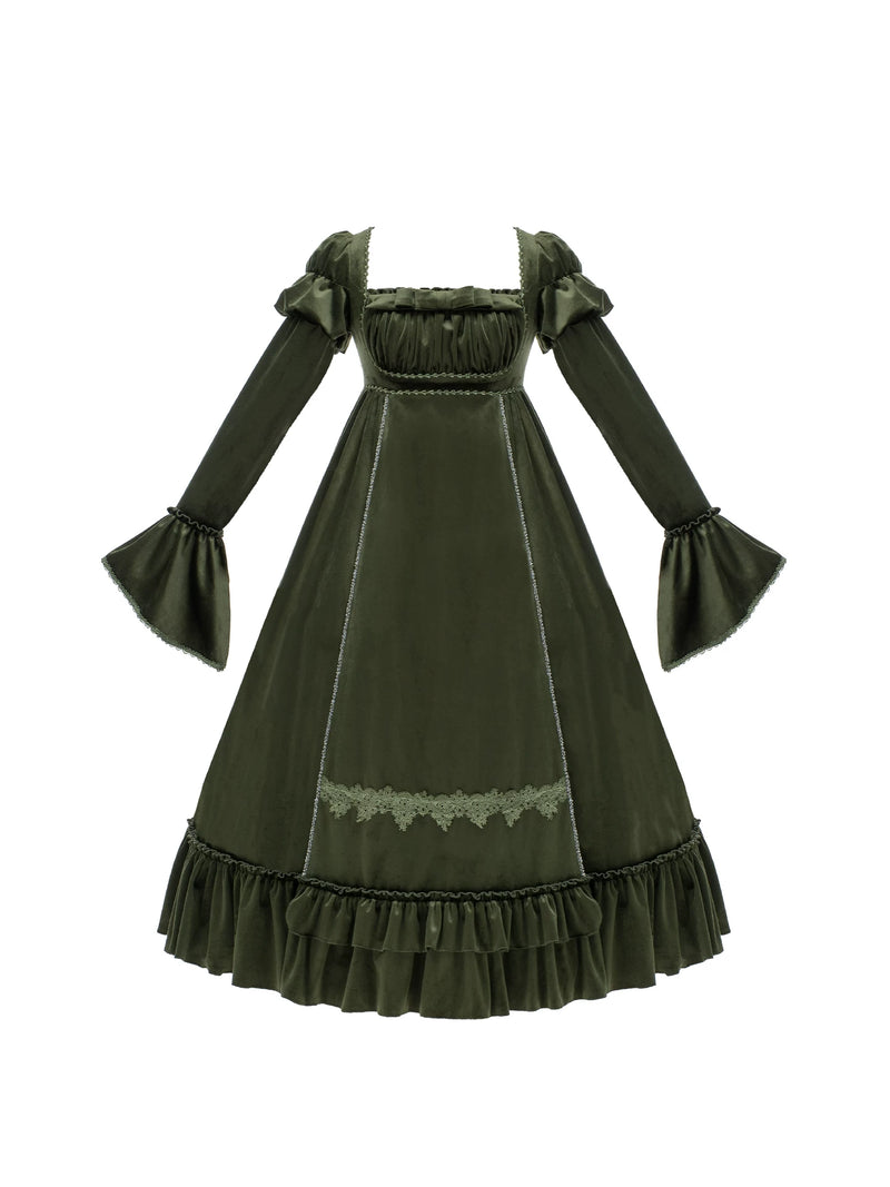 With PUJI - Candlelight Feast - Lolita OP Dress, Ruffle Trim & High-waist Silhouette detail view 5
