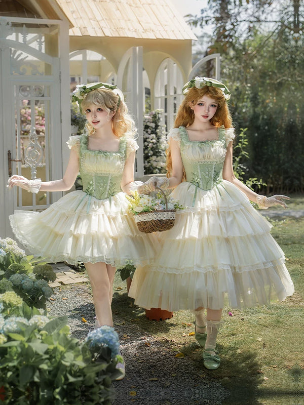 With PUJI - Lily of the Valley Whisper - Embroidered Classic Lolita Corset JSK Dress product view