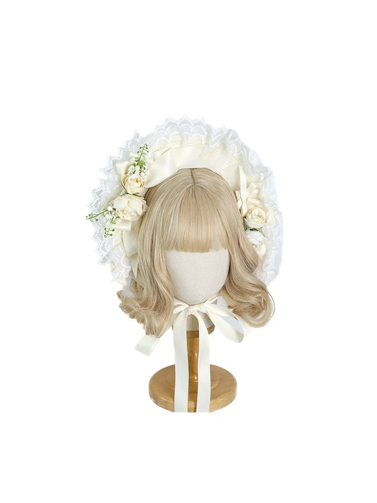 Xiaogui - Elegent Lolita Bonnet Bows Straw Hat - Headwear