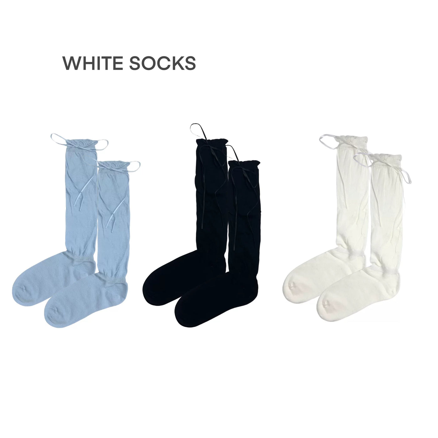 White Socks - Bow-Tie Slouch - Ruffle-Edge Mid-Calf Socks with Tie Details