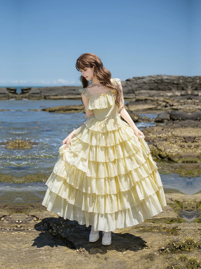With PUJI - Foam Rain - Lolita OP Dress, Ruffle Trim & Square Neckline detail view 3