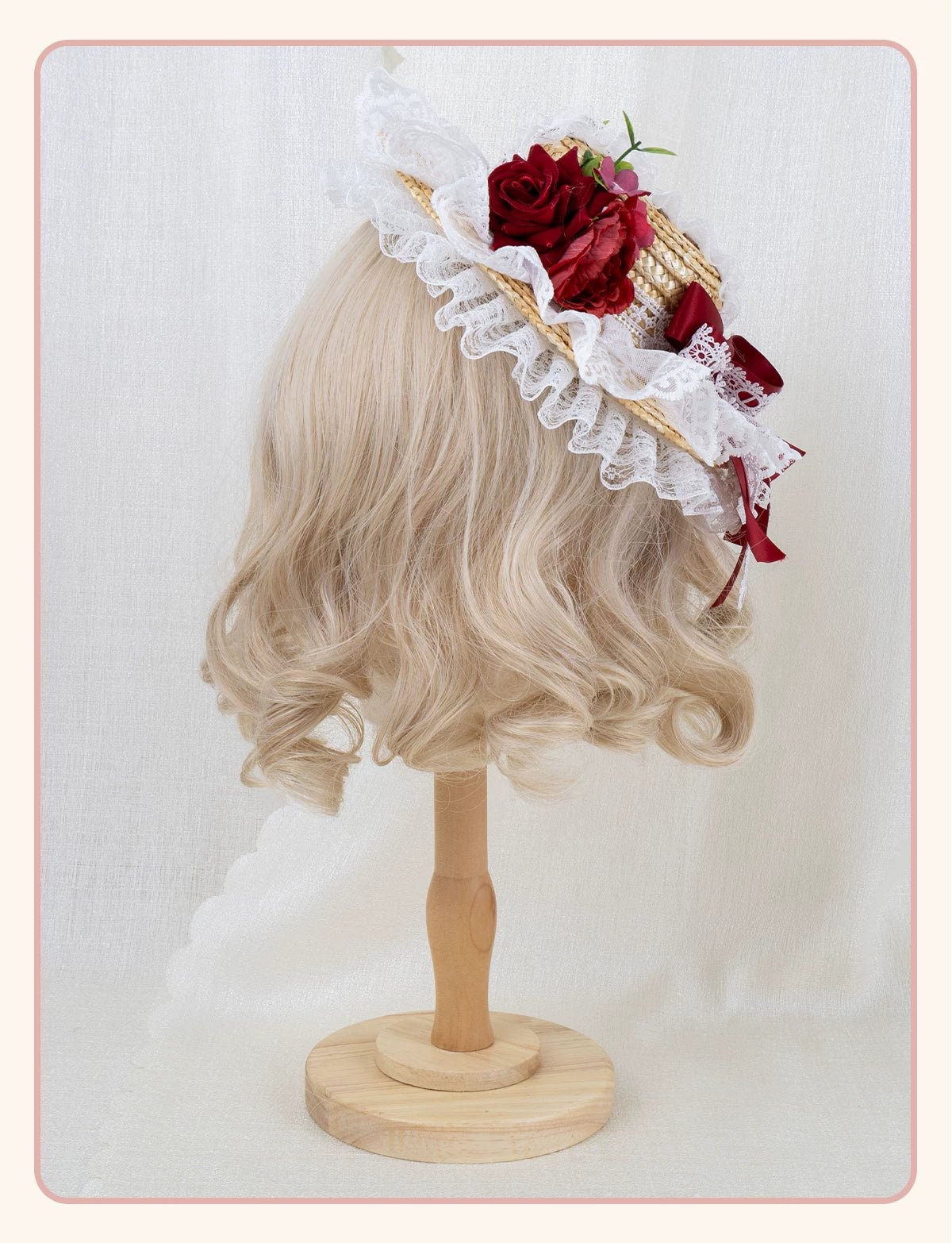 Stardust Rose - Forest Lace Bow - Straw Flat Hat with Lace Bow Hair Clip