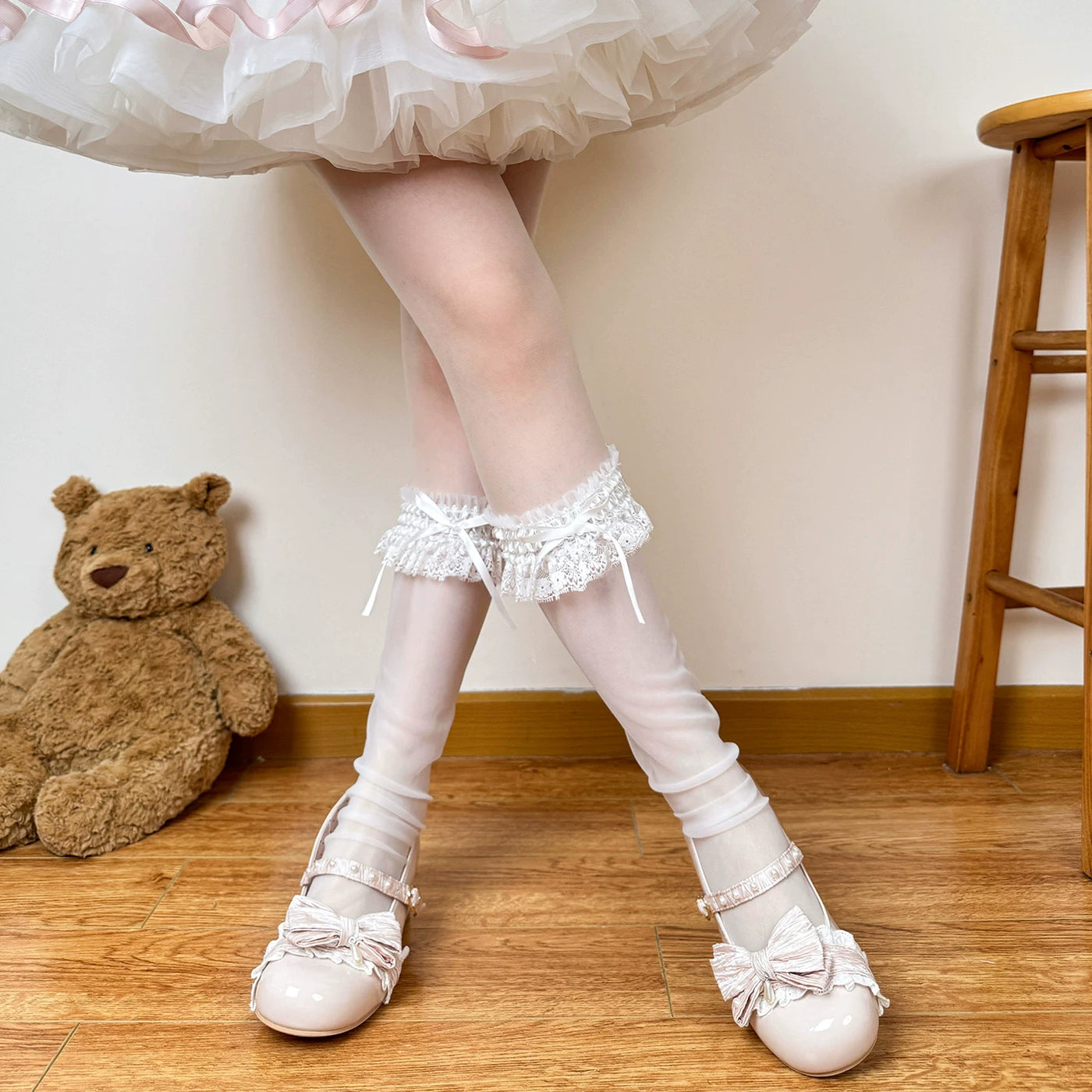 Chubby Bear Tales - Ballet Bow Collection - Mesh socks with varied bow and lace details