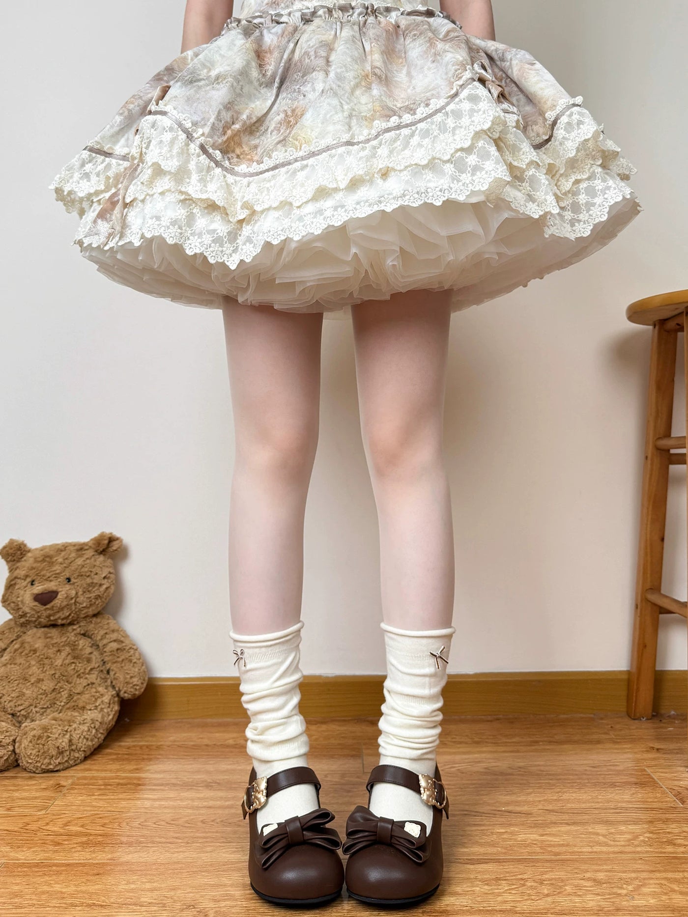 Chubby Bear Tales - Autumn Lace Collection - Wool Mid Calf Socks with Lace and Bow Options