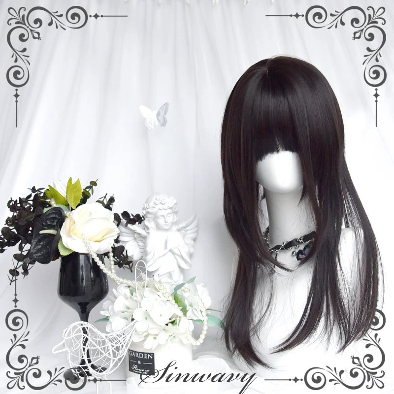 Sinwavy - Gothic Lolita Wig Black Natural - Hair With Ponytails & Braids Wig