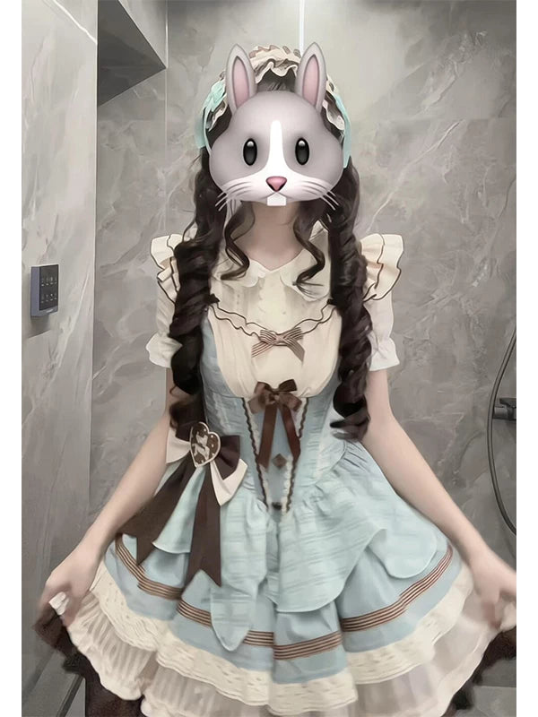 Mint and cream Lolita JSK set with blouse, bows and KC headpiece
