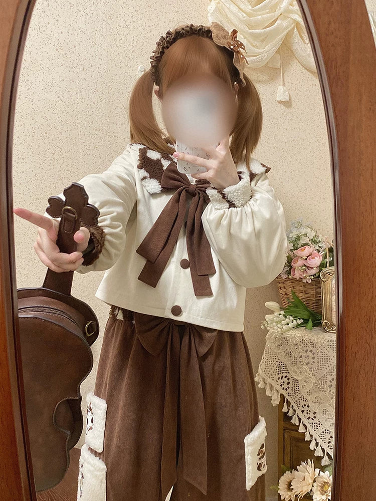 Baozi Pig - Milk Can Can - Brown-and-Cream Outfit Set with Bear Patches