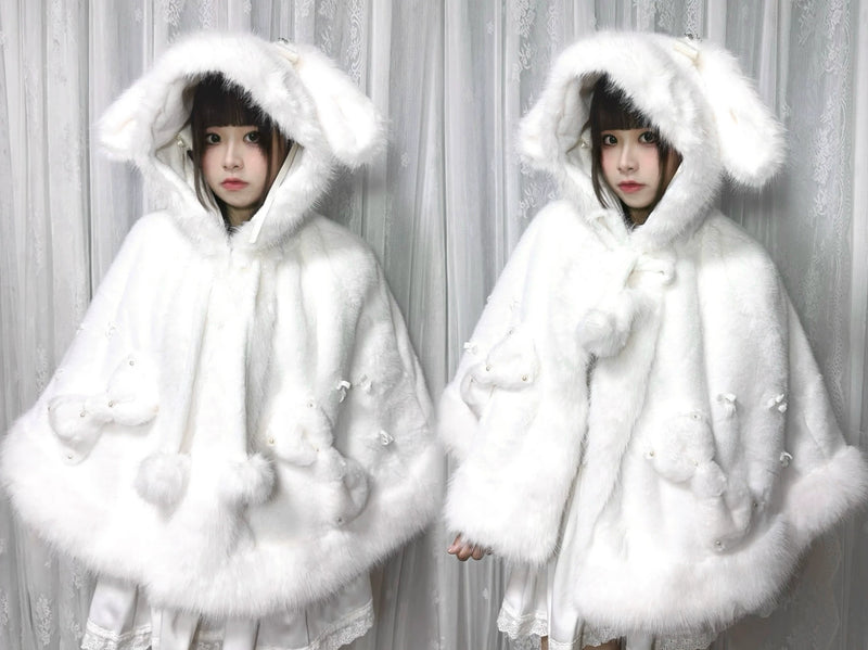 LunaticMoon Snow-Watching Bunny Faux-Fur Hooded Cape — additional product view