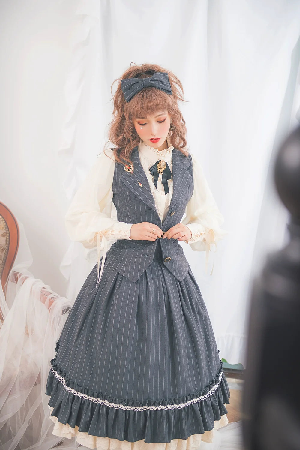 Miss Point~Rose Doll~Elegant Lolita Striped Fishbone Skirt XS gray (2XL L M S XL XS / gray) 32524:385326