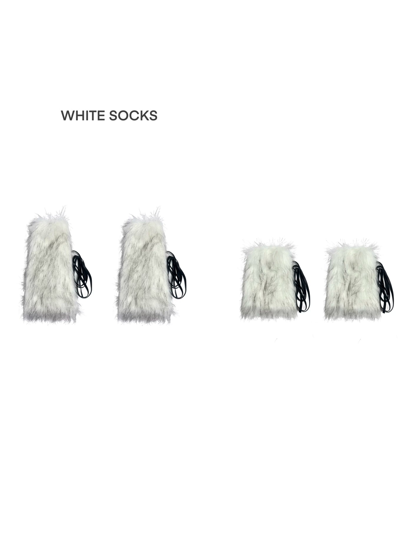 White Socks - Y2K Faux-Fur Leg Warmers - Faux-Fur Leg Warmers with Tie Straps