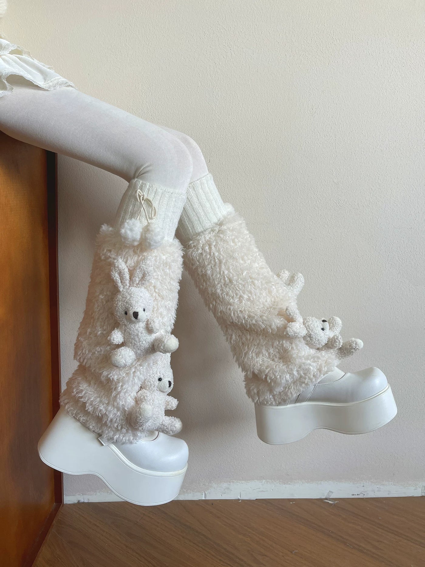 Sock Noble - Winter Bunny - Sock Covers and Tights with Curly Texture and Rabbit Figures