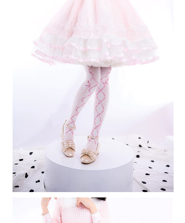roji roji - Love and Vows - 120D Velvet Ribbon-Lattice Tights