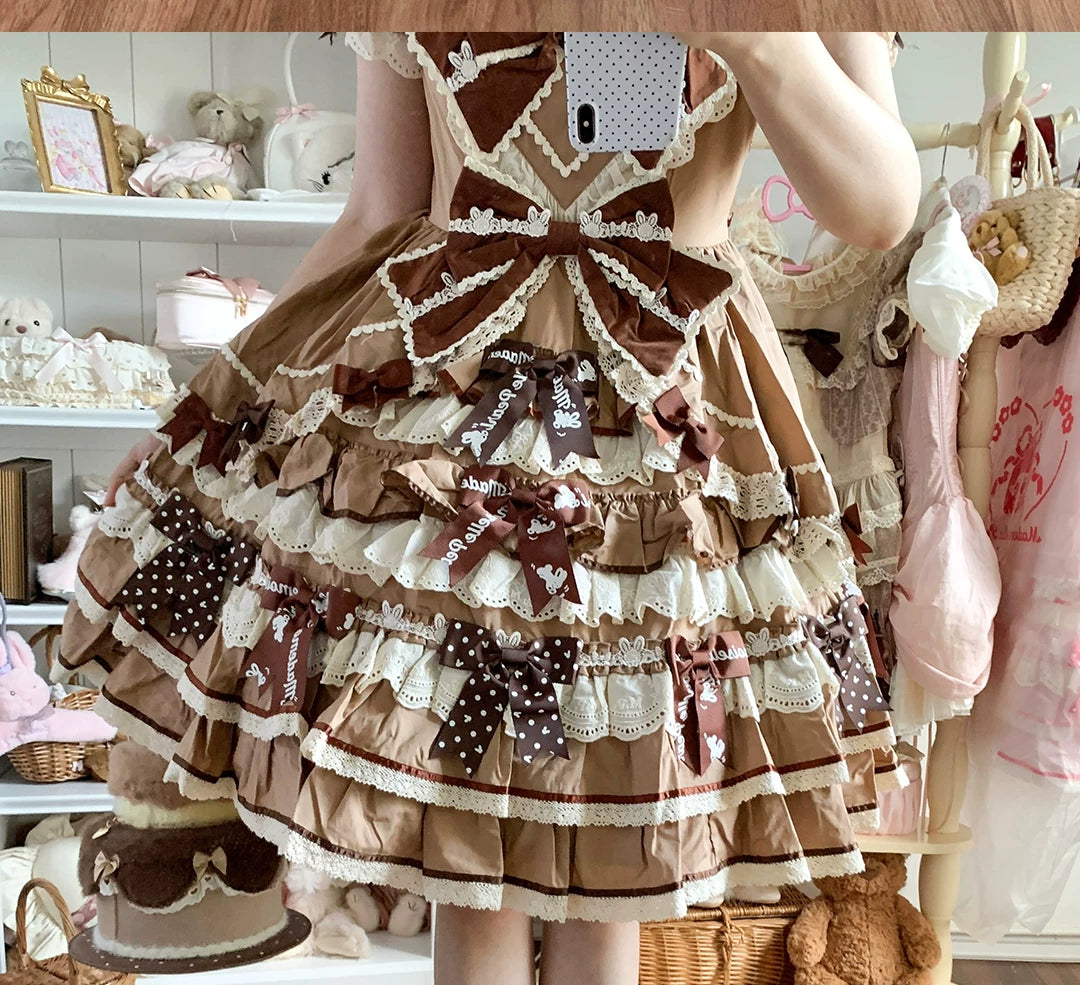 Flat-lay of lace-trimmed Lolita socks with polka-dot bows and rabbit-ear accents