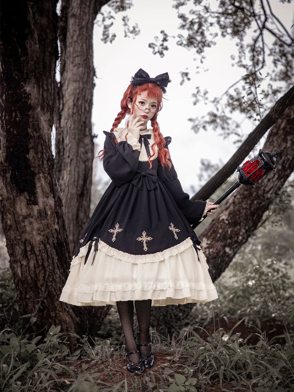 Yueele - Crimson Nocturne - Plus-Size Gothic Lolita OP Dress - front view