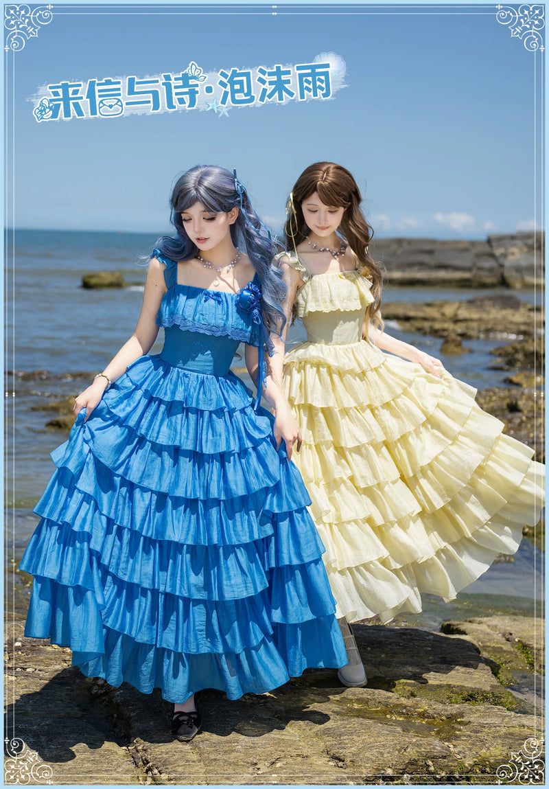 With PUJI - Foam Rain - Lolita OP Dress, Ruffle Trim & Square Neckline detail view 6