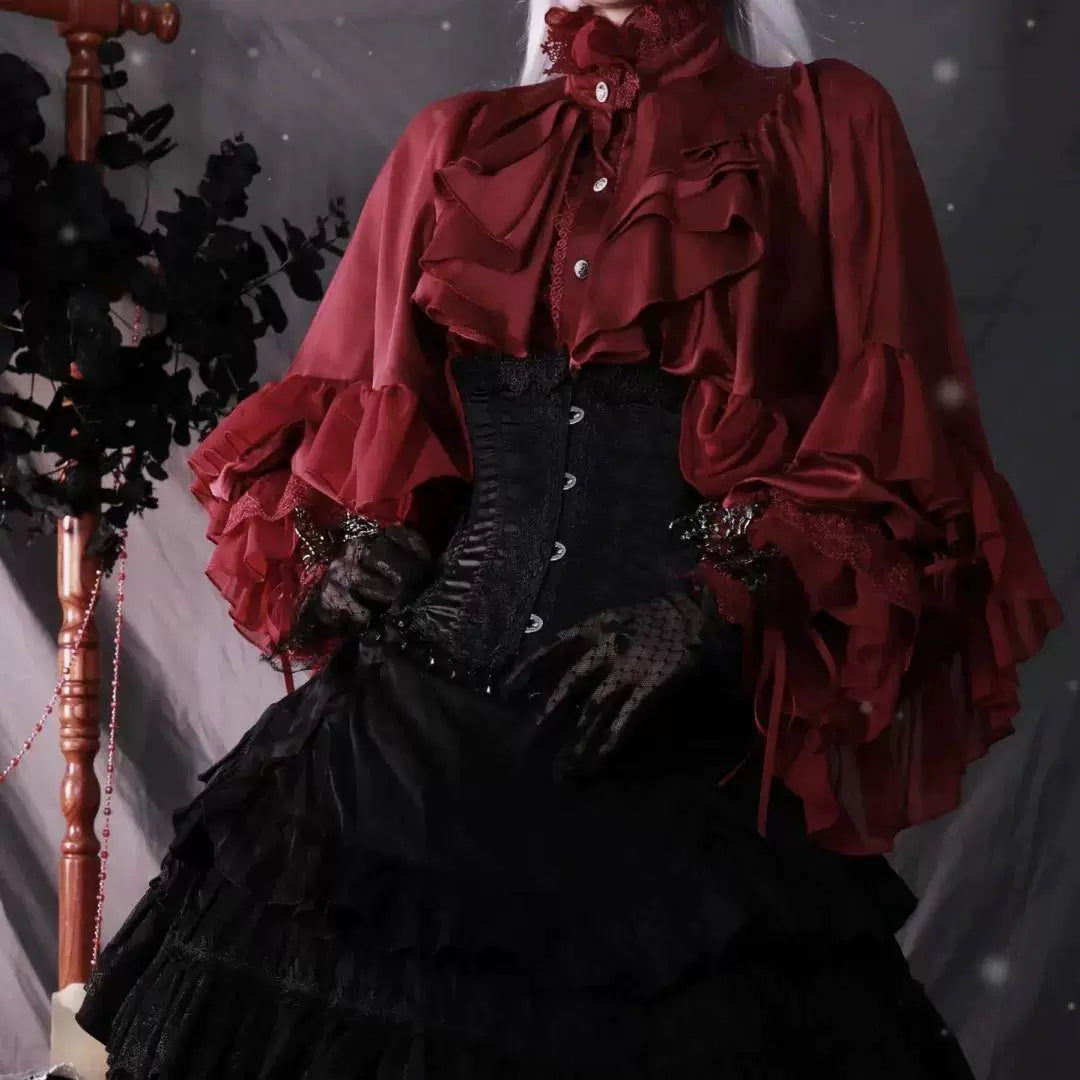 Sweetheart Dream Machine - Dragon Bone Cemetery - Long-Sleeve Blouse with Batwing Sleeves