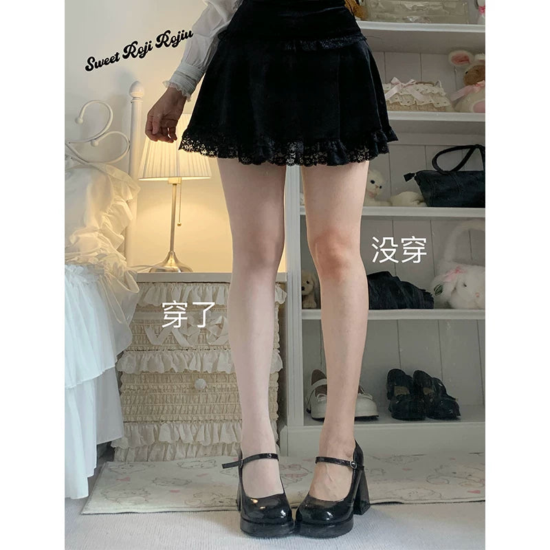 White printed sheer Lolita tights, one pair pack