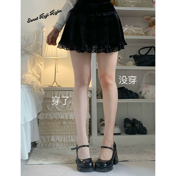 White printed sheer Lolita tights, one pair pack